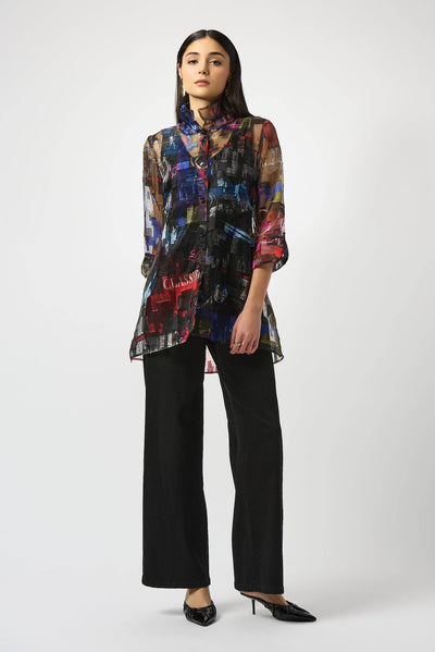 Burnout Organza Word Print Long Blouse - Dream Pants
