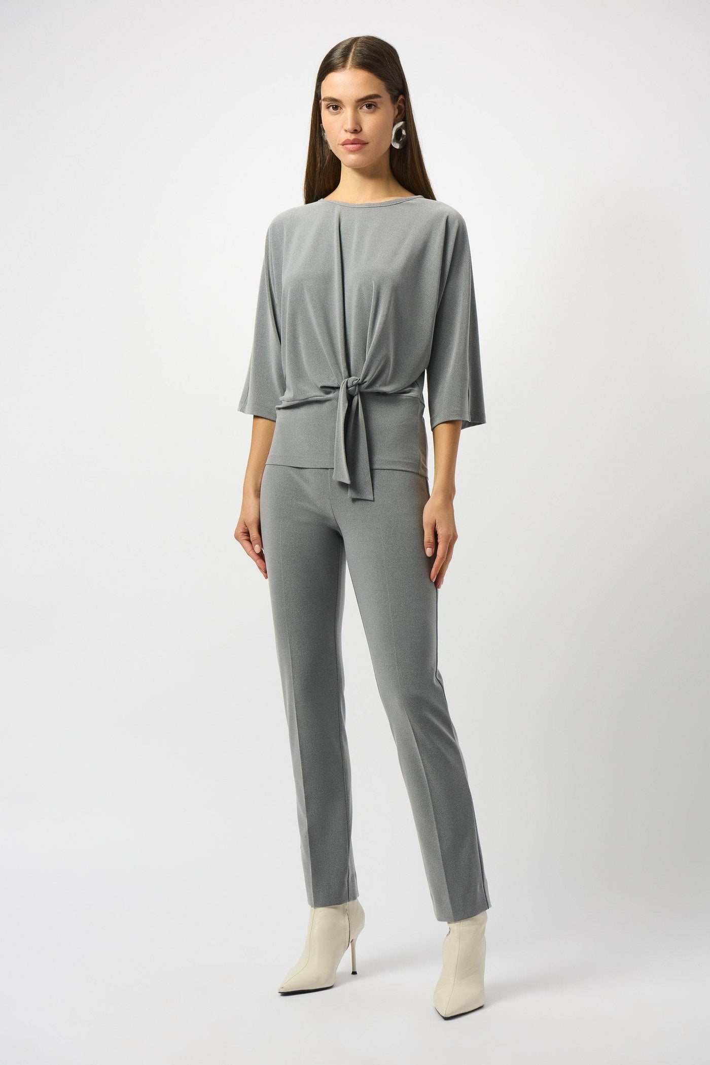 Melange Silky Knit Boxy Top with Knot Detail - Dream Pants