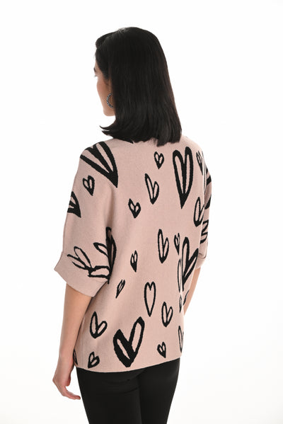 Embellished Heart Print Sweater Frank Lyman