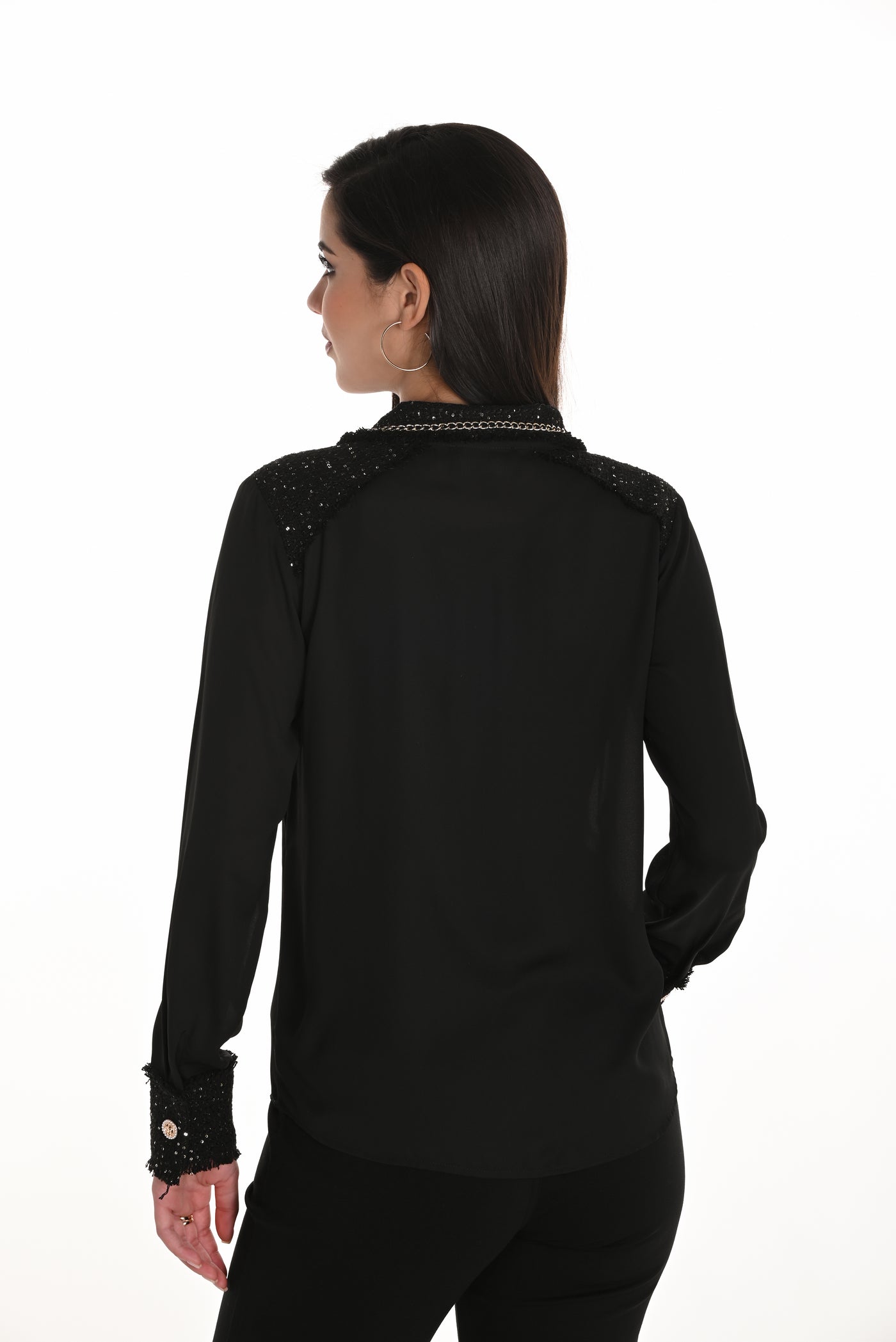 Blouse with Sequin Trim and Chain Detail Frank Lyman