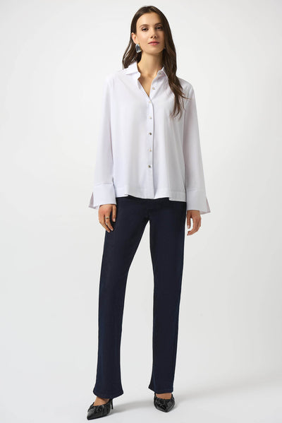 Stretch Poplin Button-Front Boxy Blouse - Dream Pants
