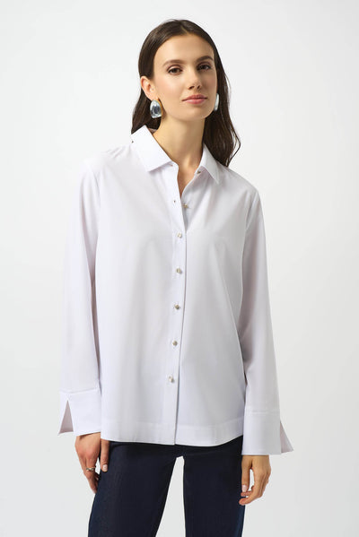 Stretch Poplin Button-Front Boxy Blouse - Dream Pants