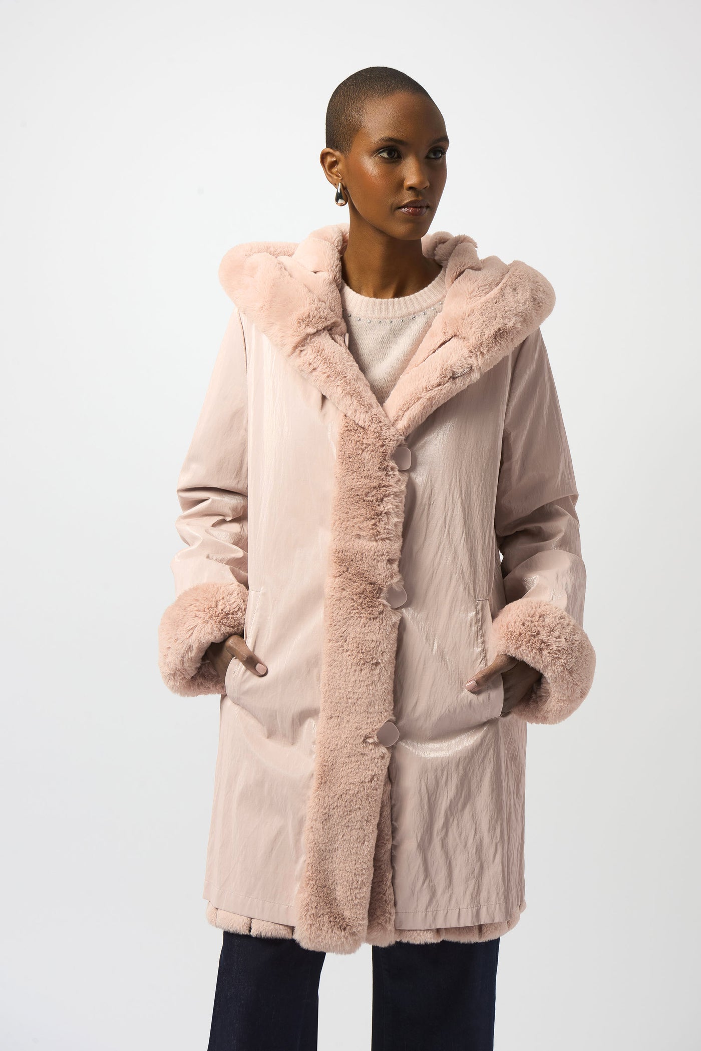 Faux Fur Reversible Hooded Coat Joseph Ribkoff
