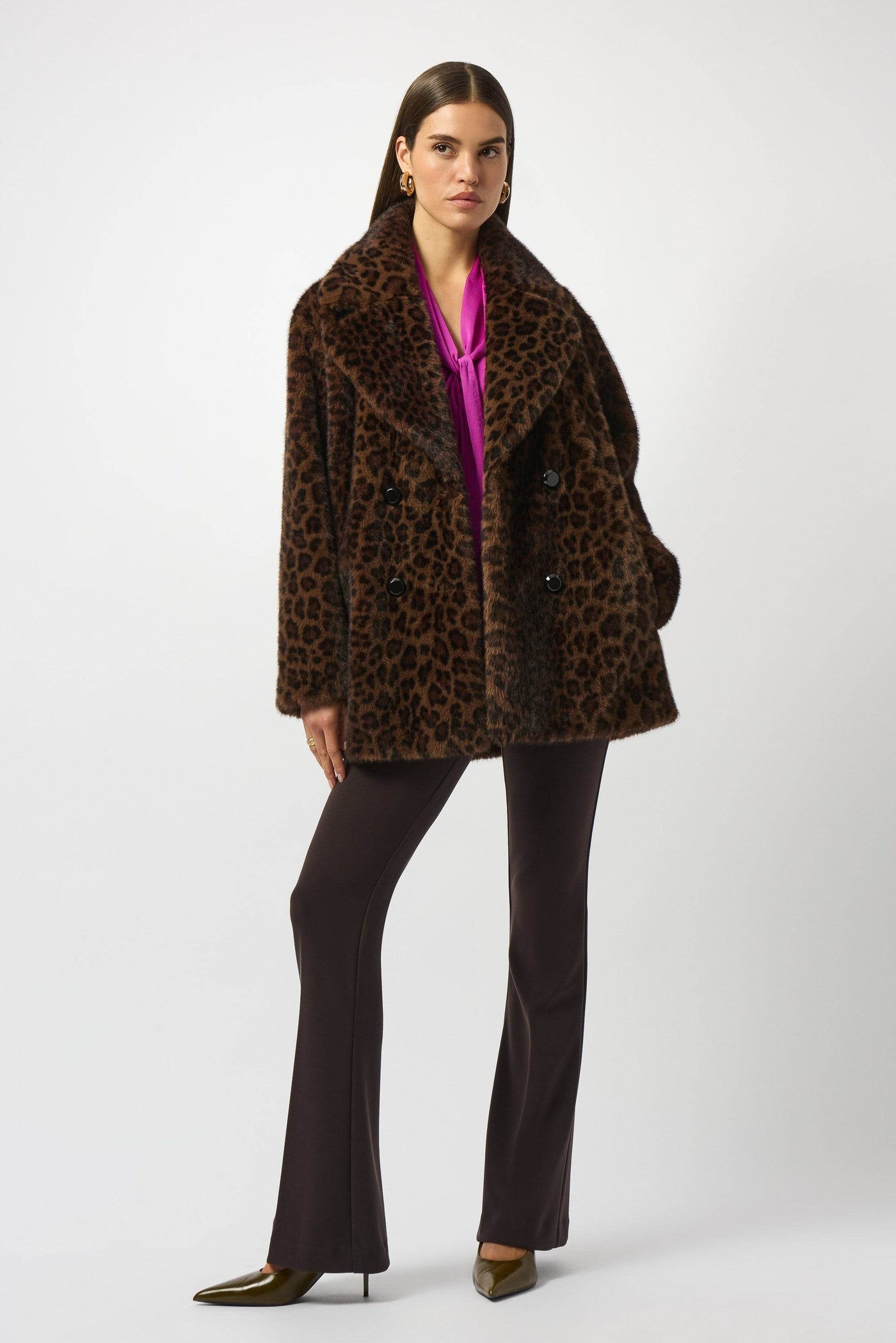 Faux Fur Leopard Print Double-Breasted Coat - Dream Pants