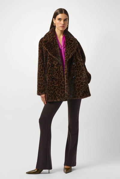 Faux Fur Leopard Print Double-Breasted Coat - Dream Pants