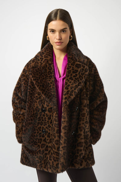 Faux Fur Leopard Print Double-Breasted Coat - Dream Pants