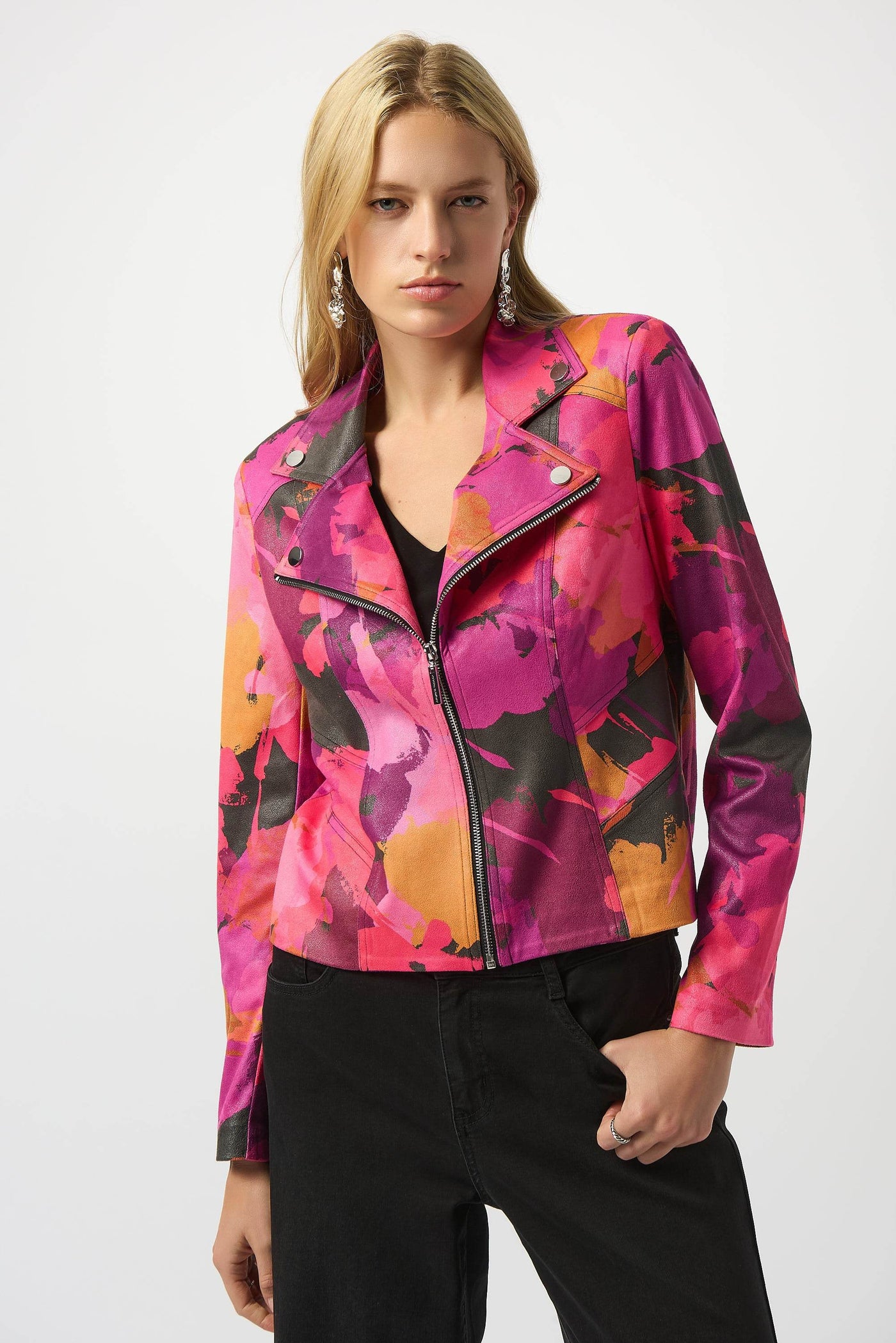 Foiled Faux Suede Abstract Print Fitted Jacket - Dream Pants