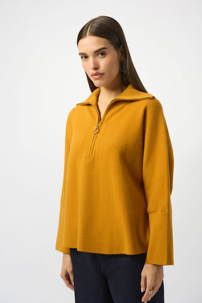 Sweater Knit Boxy Pullover With Zipped Collar Joseph Ribkoff