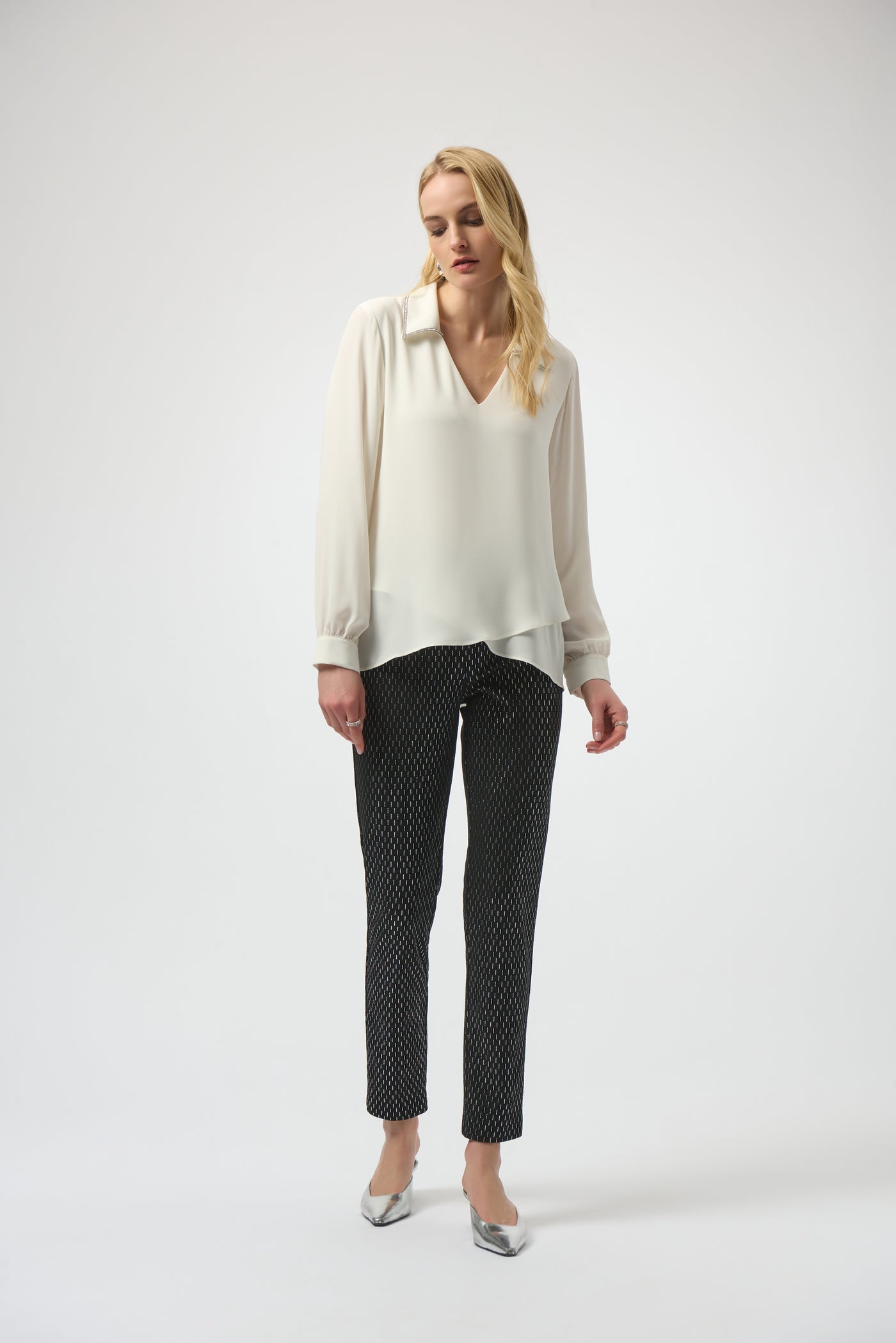 Foiled Heavy Knit Slim Fit Pants Joseph Ribkoff