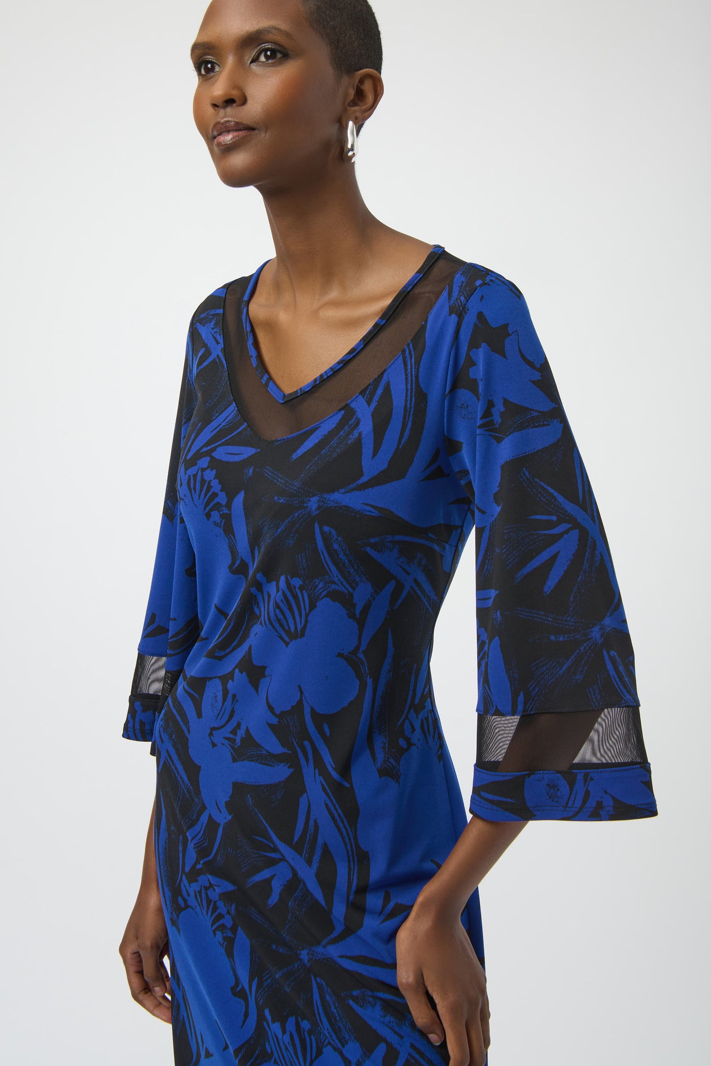 Silky Knit & Mesh Floral Print A-Line Dress Joseph Ribkoff