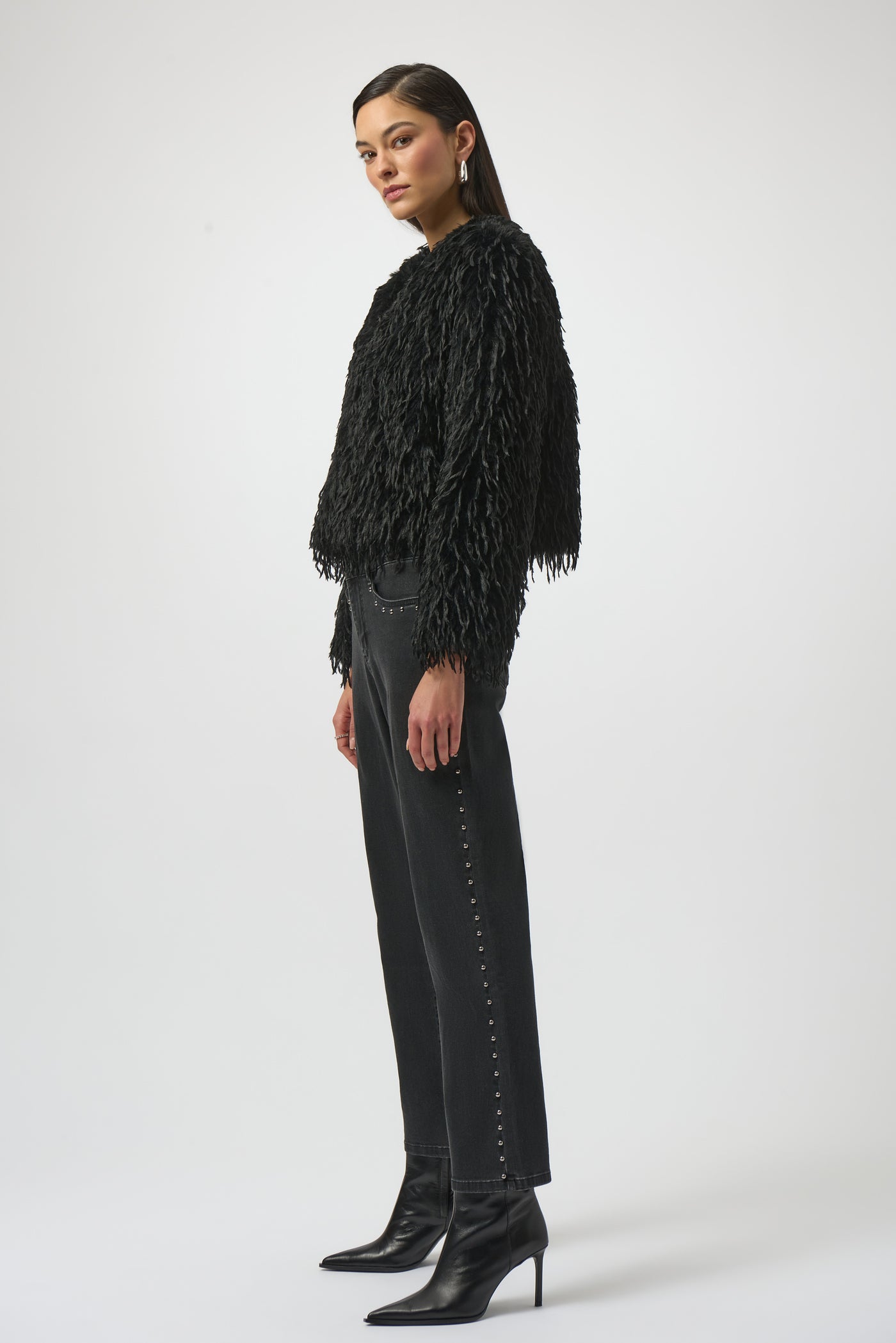 Faux Fur Collarless Boxy Jacket Joseph Ribkoff