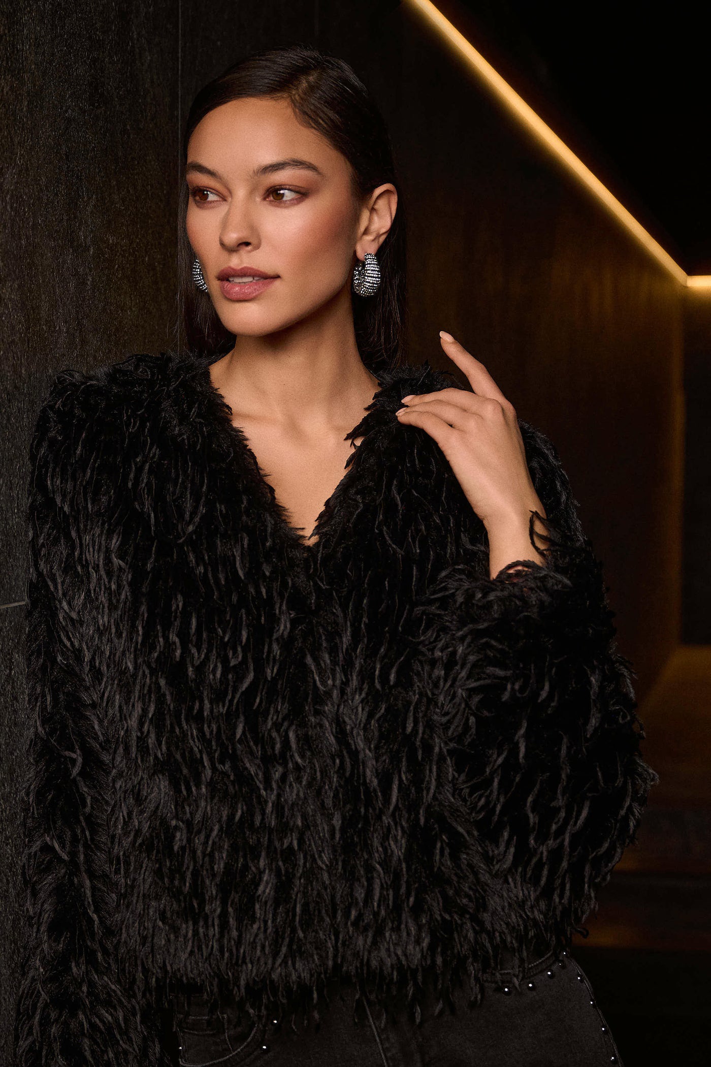 Faux Fur Collarless Boxy Jacket Joseph Ribkoff
