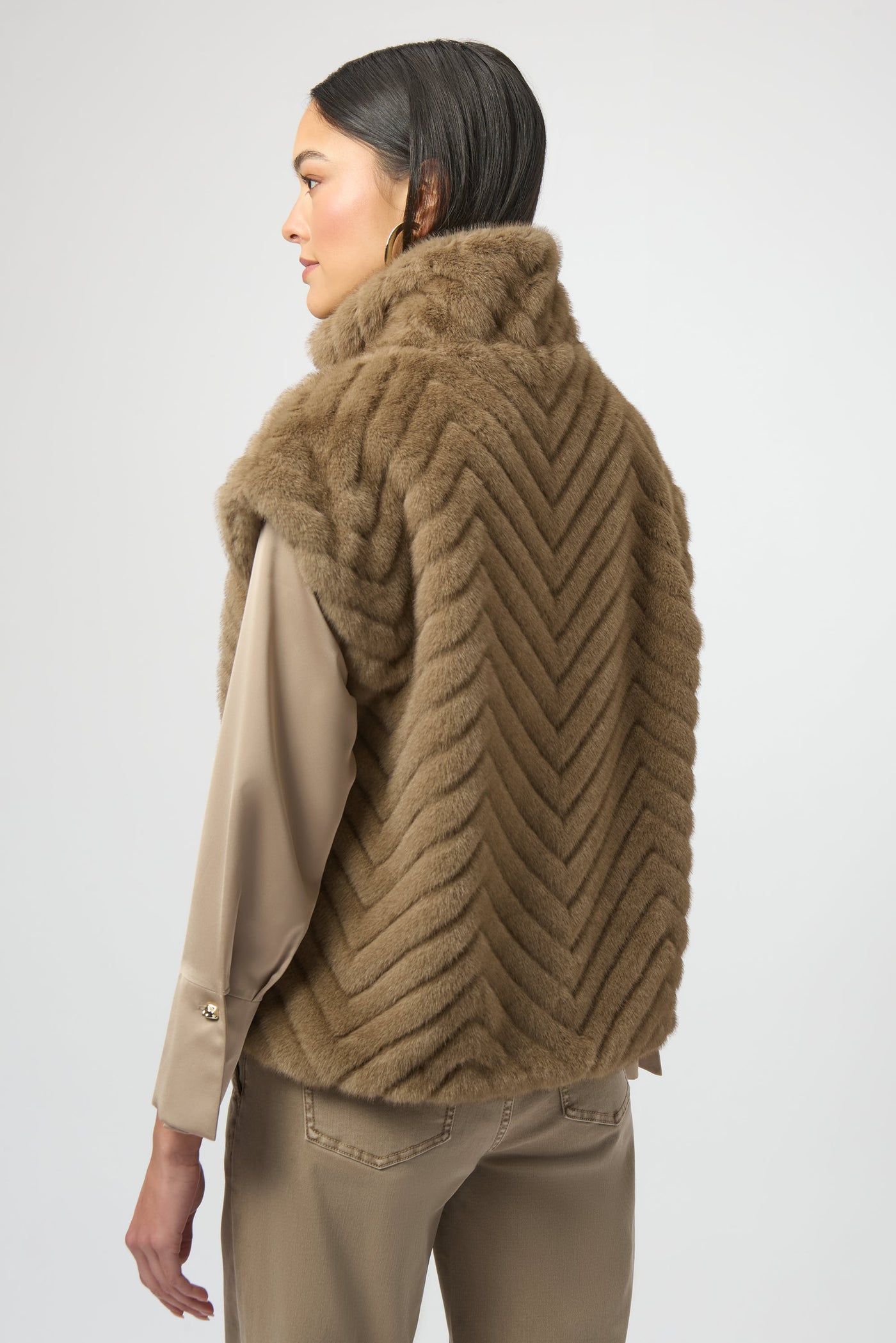 Chevron Faux Fur Mock Neck Vest Joseph Ribkoff