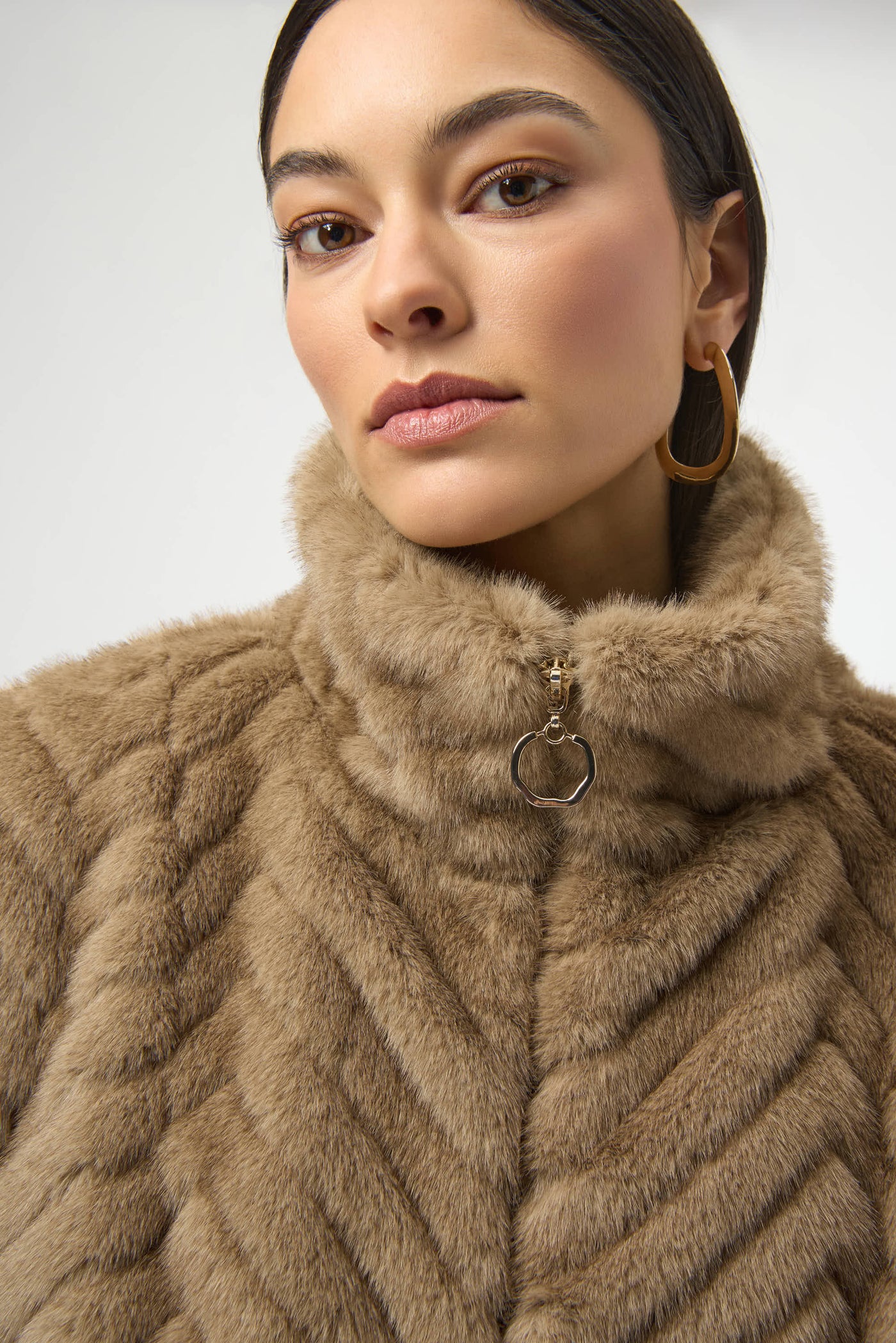 Chevron Faux Fur Mock Neck Vest Joseph Ribkoff