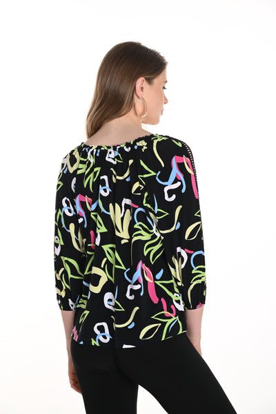 Abstract Print Blouse with Puff Sleeves Frank Lyman