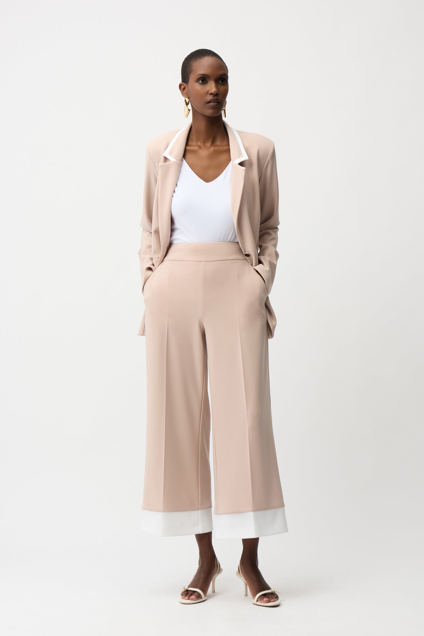 Silky Knit Pull-On Culotte Pants With Contrast Piping Joseph Ribkoff