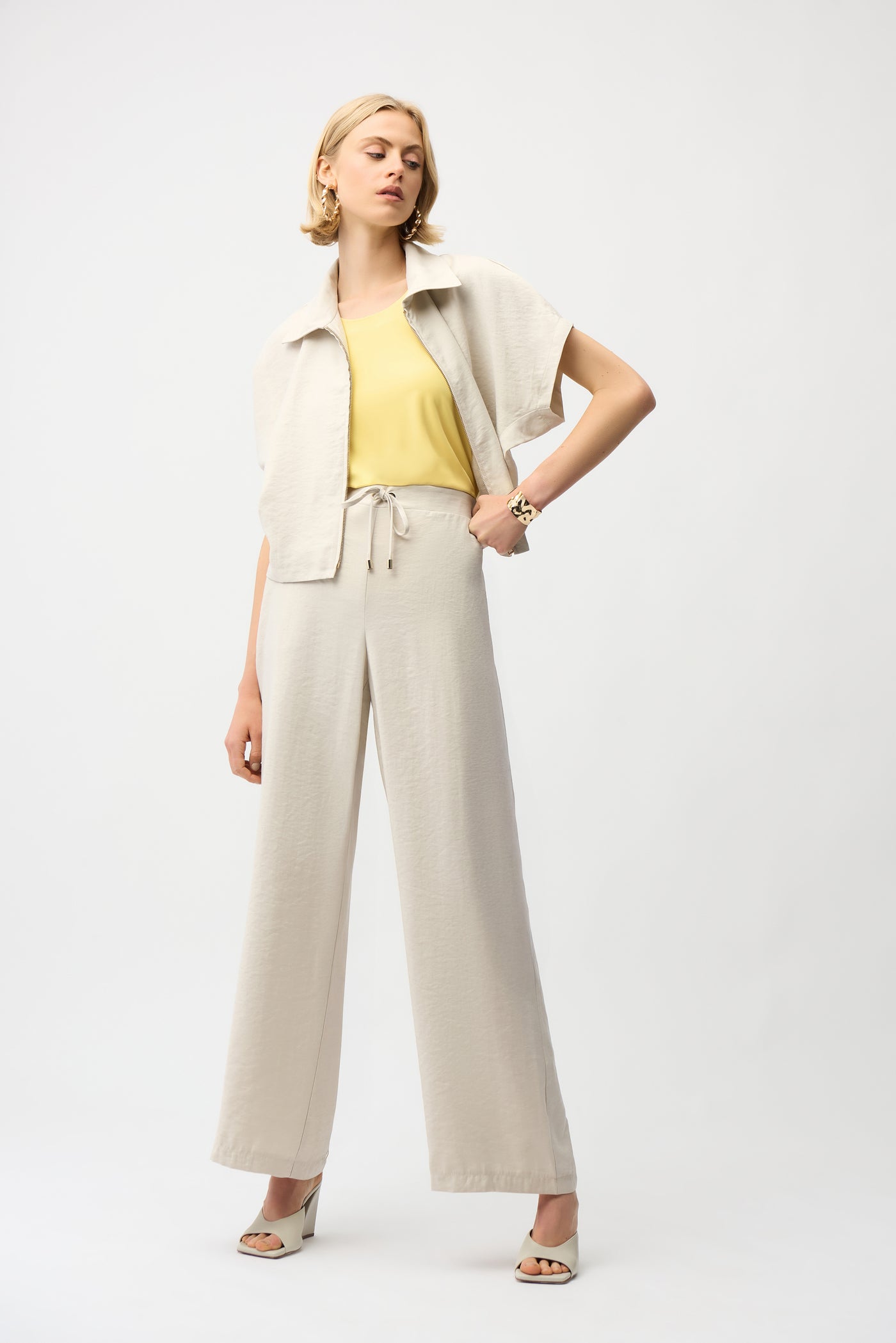 Recycled Textured Woven Wide Leg Pull-On Pants Joseph Ribkoff