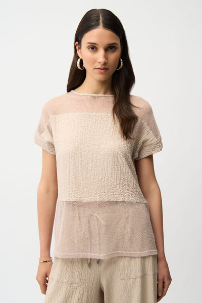 Seersucker and Mesh Boxy Top With Boat Neckline Joseph Ribkoff