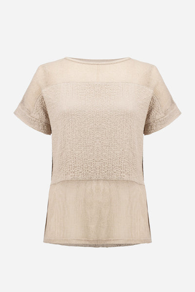 Seersucker and Mesh Boxy Top With Boat Neckline Joseph Ribkoff