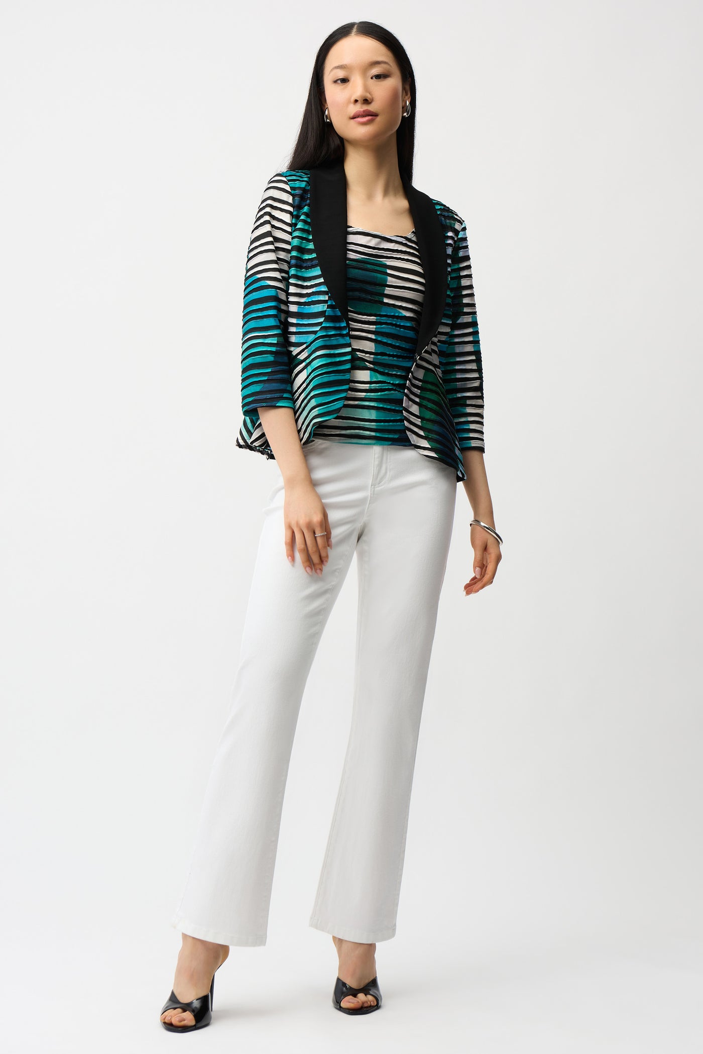 Cascade Knit Geometric Print Peplum Jacket and Camisole Set Joseph Ribkoff