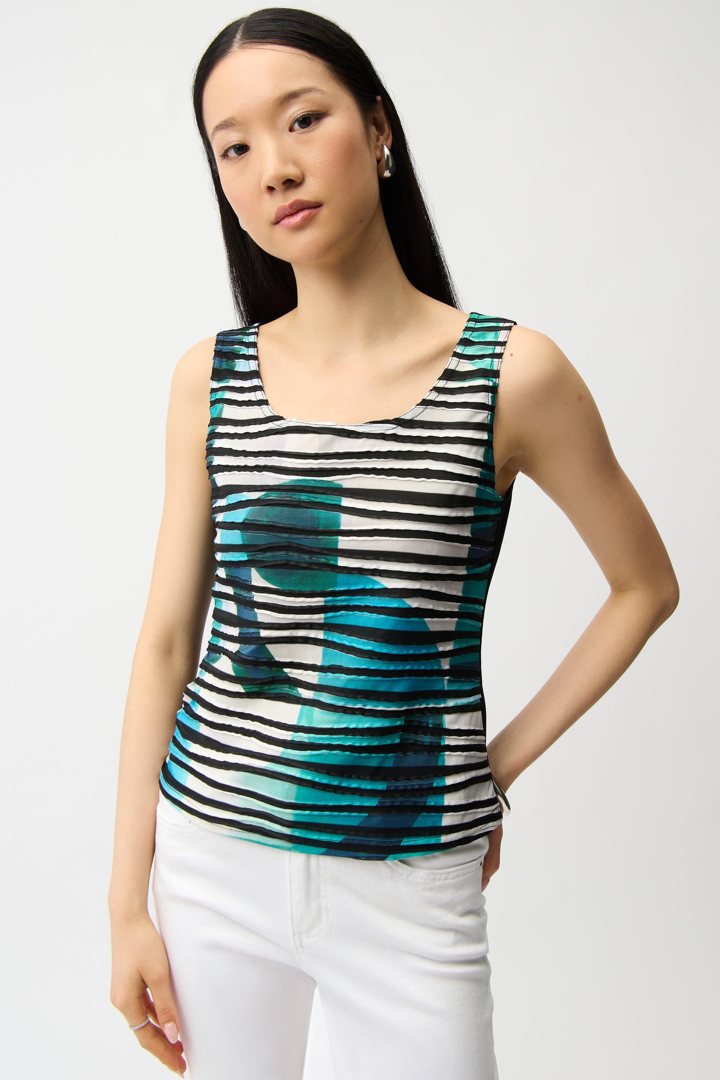 Cascade Knit Geometric Print Peplum Jacket and Camisole Set Joseph Ribkoff