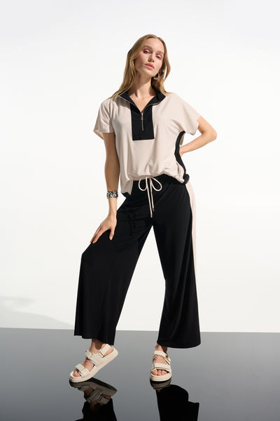 Silky Knit Color Block Straight Top With Zipped Collar Joseph Ribkoff