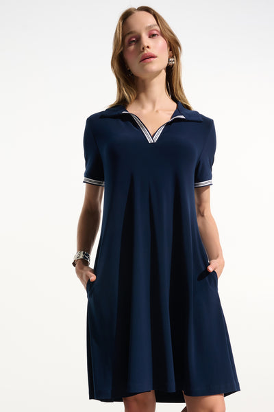 Silky Knit Trapeze Dress With Polo Collar Joseph Ribkoff
