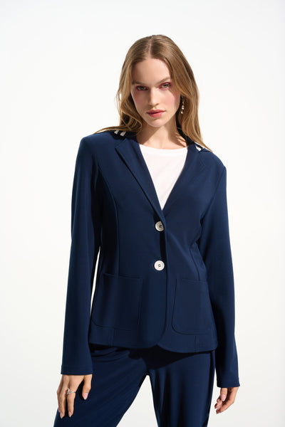 Silky Knit Fitted Blazer With Stripe Band Detail Joseph Ribkoff