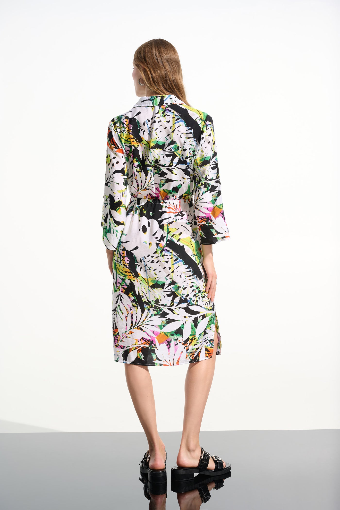 Crinkled Woven Tropical Print Shirt Dress Joseph Ribkoff