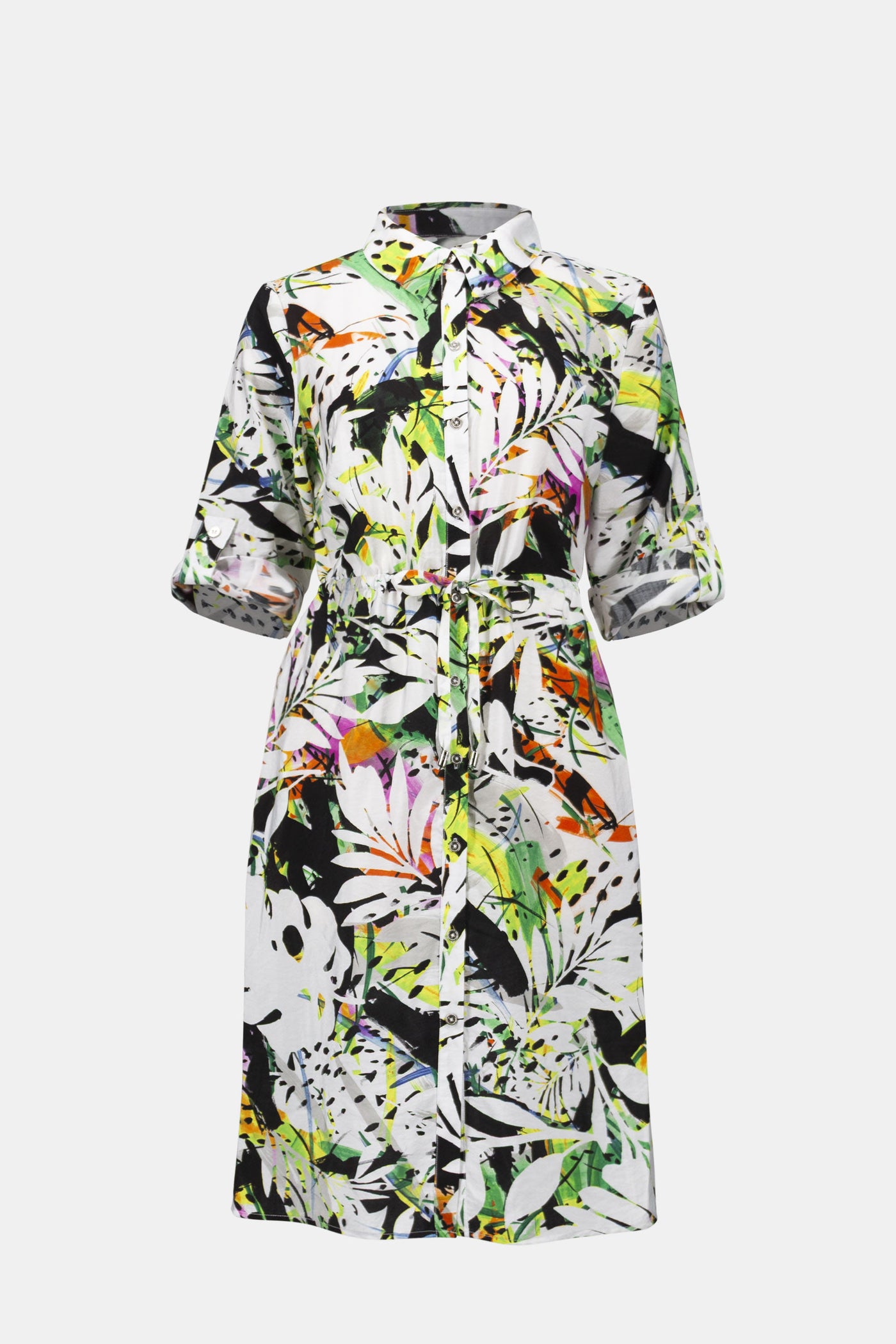 Crinkled Woven Tropical Print Shirt Dress Joseph Ribkoff