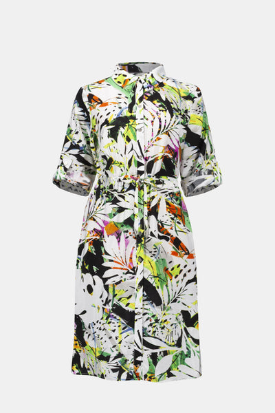 Crinkled Woven Tropical Print Shirt Dress Joseph Ribkoff