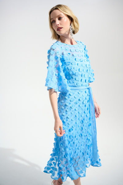 3D Embroidered Chiffon Fit And Flare Dress With Sash Belt Joseph Ribkoff