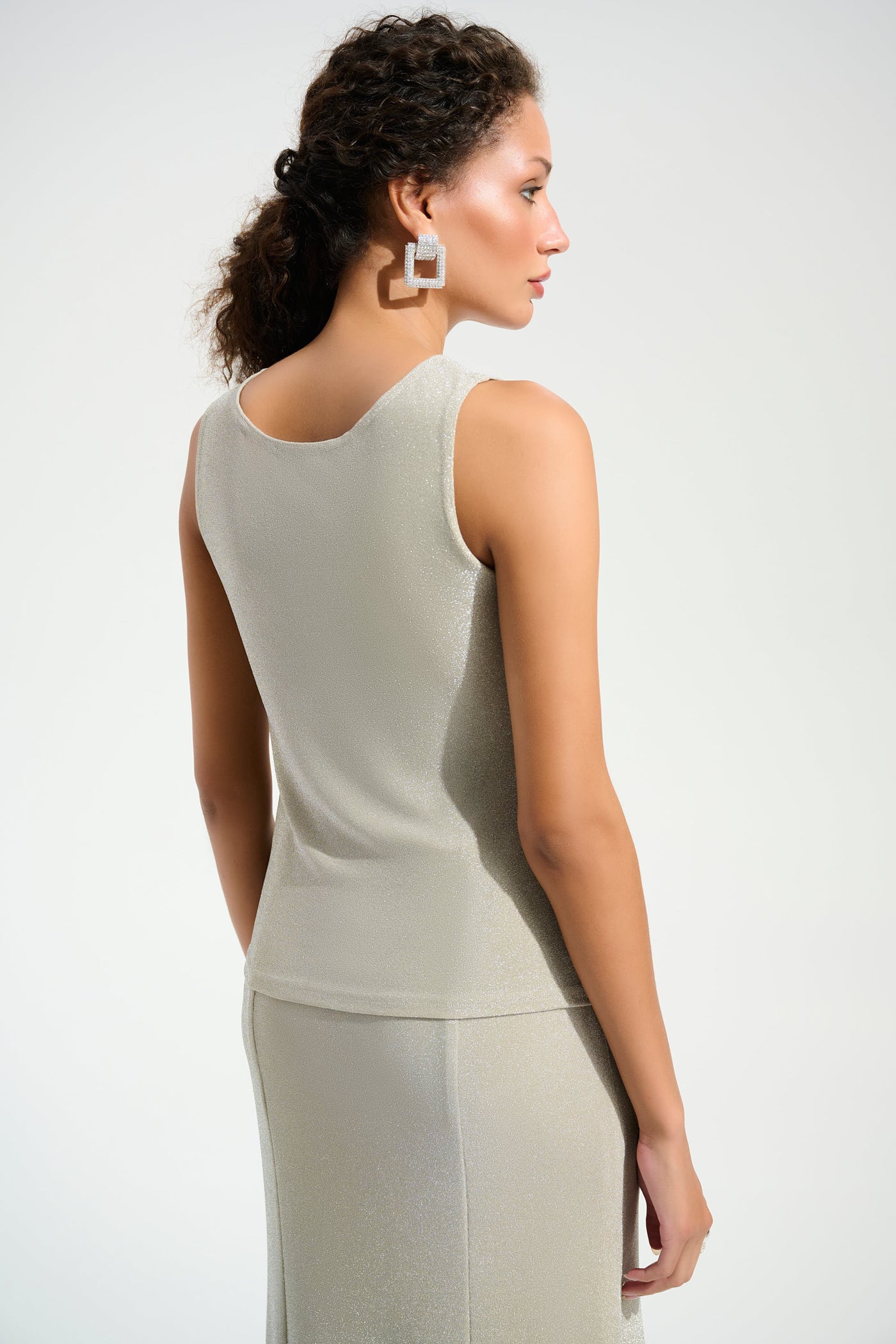 Sparkle Knit Fitted Jacket And Cami Set With Rhinestones Button Joseph Ribkoff