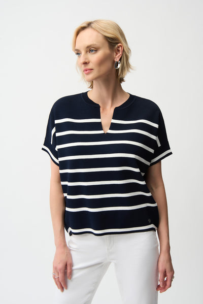 Viscose Blend Stripe Print Short Sleeve Sweater Joseph Ribkoff