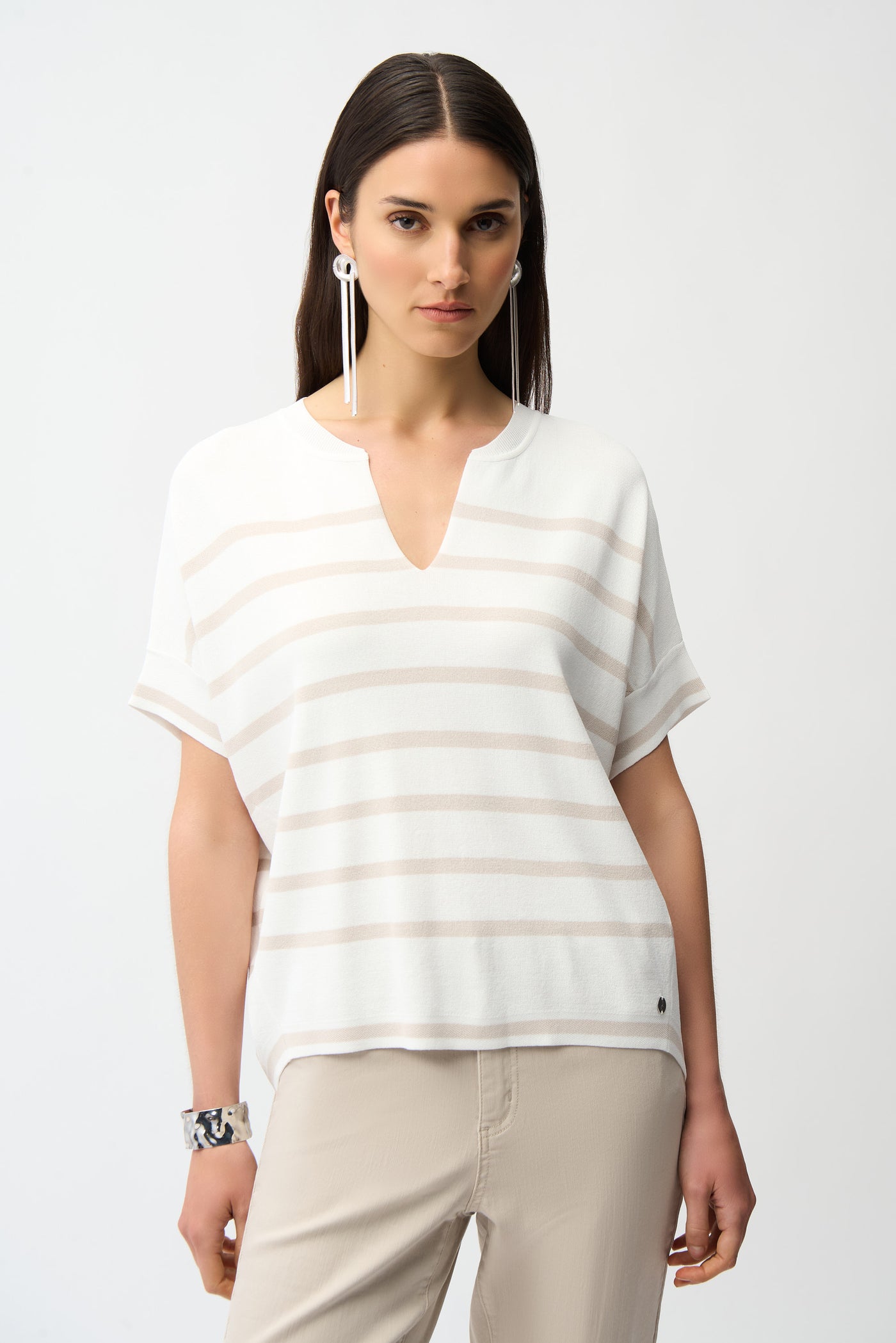 Viscose Blend Stripe Print Short Sleeve Sweater Joseph Ribkoff