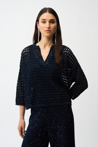 Cotton Blend Open Stitch Boxy Sweater Joseph Ribkoff