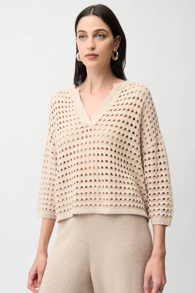 Cotton Blend Open Stitch Boxy Sweater Joseph Ribkoff