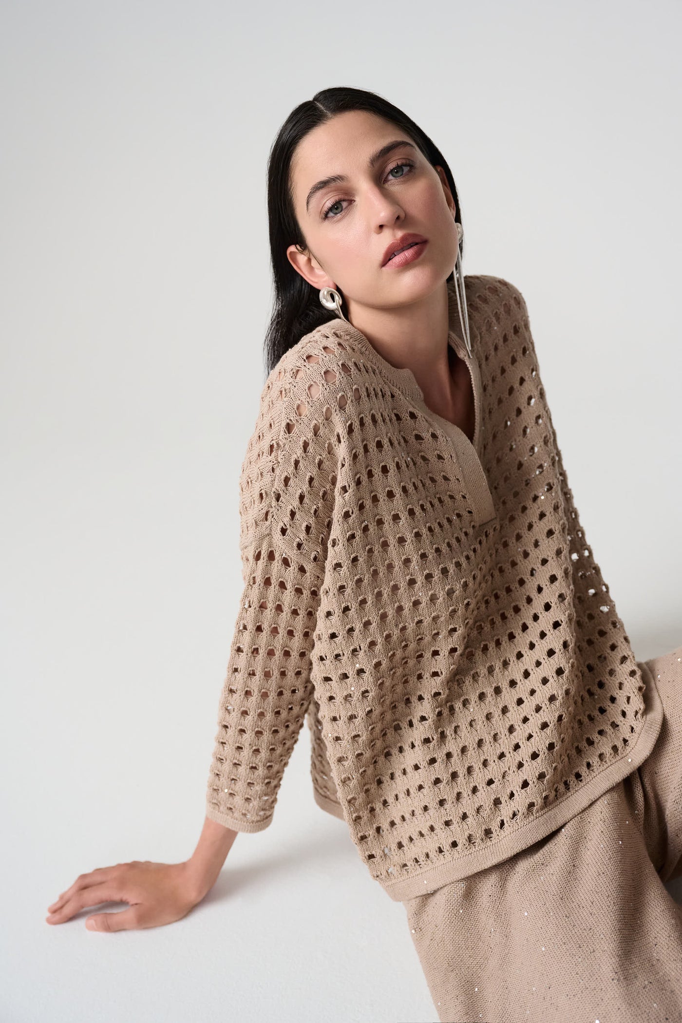 Cotton Blend Open Stitch Boxy Sweater Joseph Ribkoff
