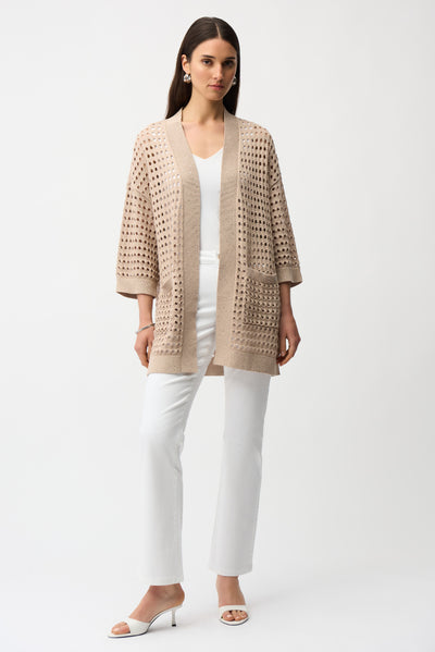 Cotton Blend Open Stitch Boxy Cardigan Joseph Ribkoff