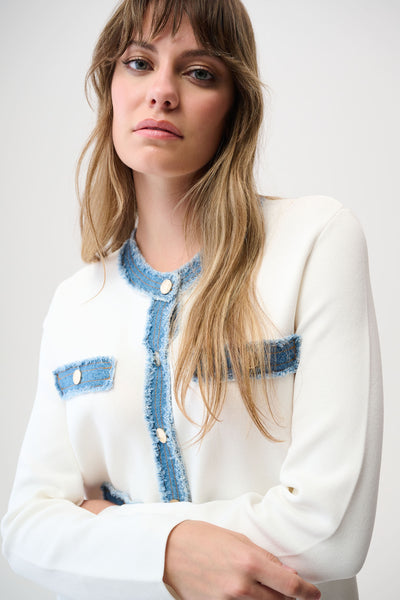 Viscose Blend Milano Stitch Jacket with Denim Trim Joseph Ribkoff