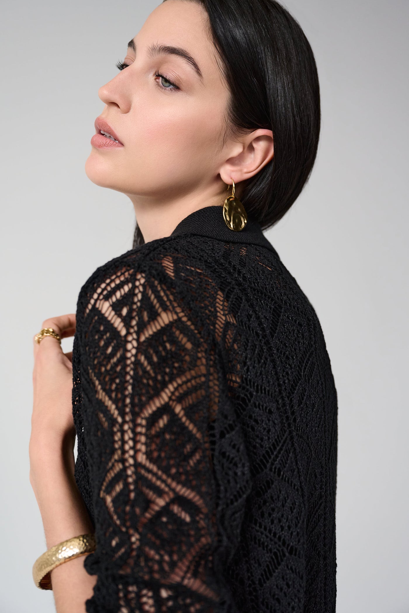 Cotton Blend Open Stitch Sweater with Polo Collar Joseph Ribkoff