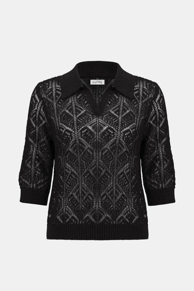 Cotton Blend Open Stitch Sweater with Polo Collar Joseph Ribkoff