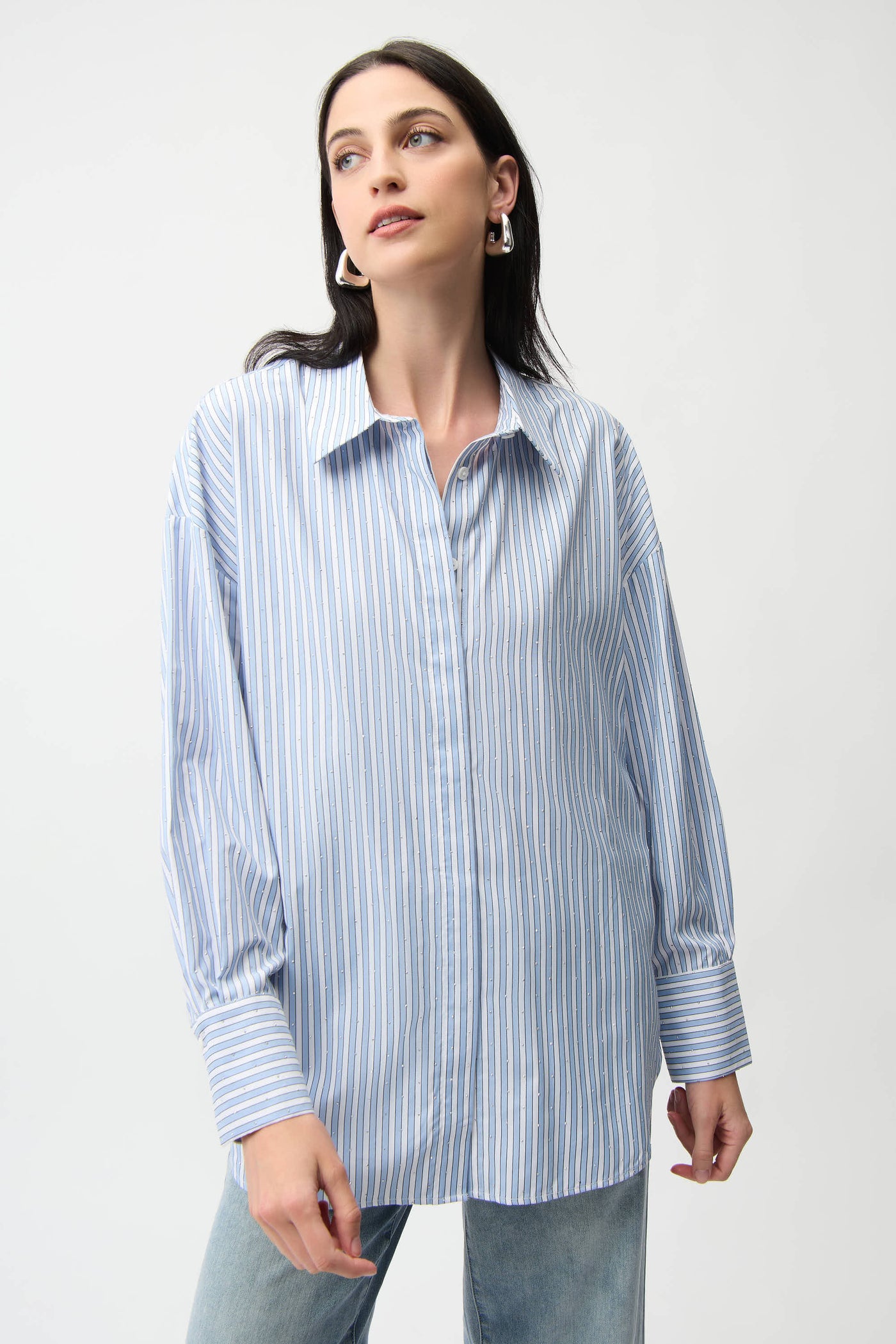Tencel Stripe Print Boxy Blouse Joseph Ribkoff