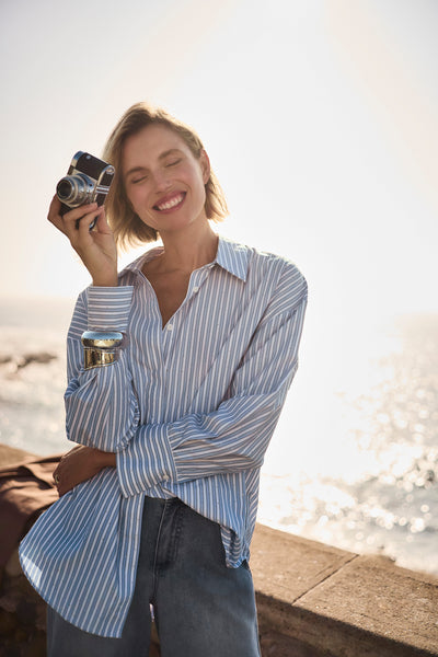 Tencel Stripe Print Boxy Blouse Joseph Ribkoff