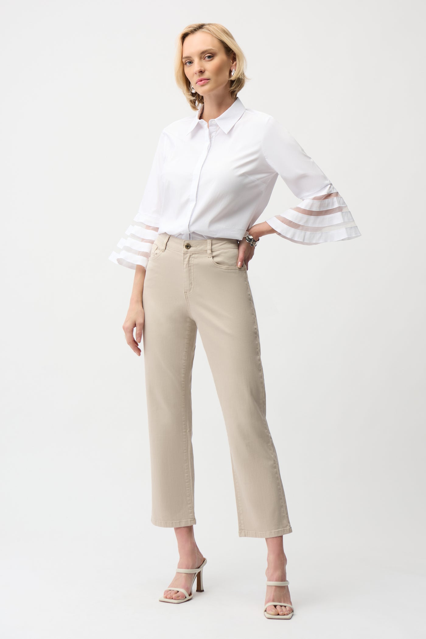 Stretch Poplin Straight Blouse with Organza Bell Sleeves Joseph Ribkoff