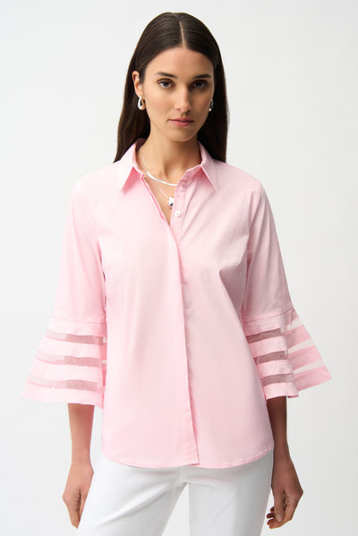 Stretch Poplin Straight Blouse with Organza Bell Sleeves Joseph Ribkoff