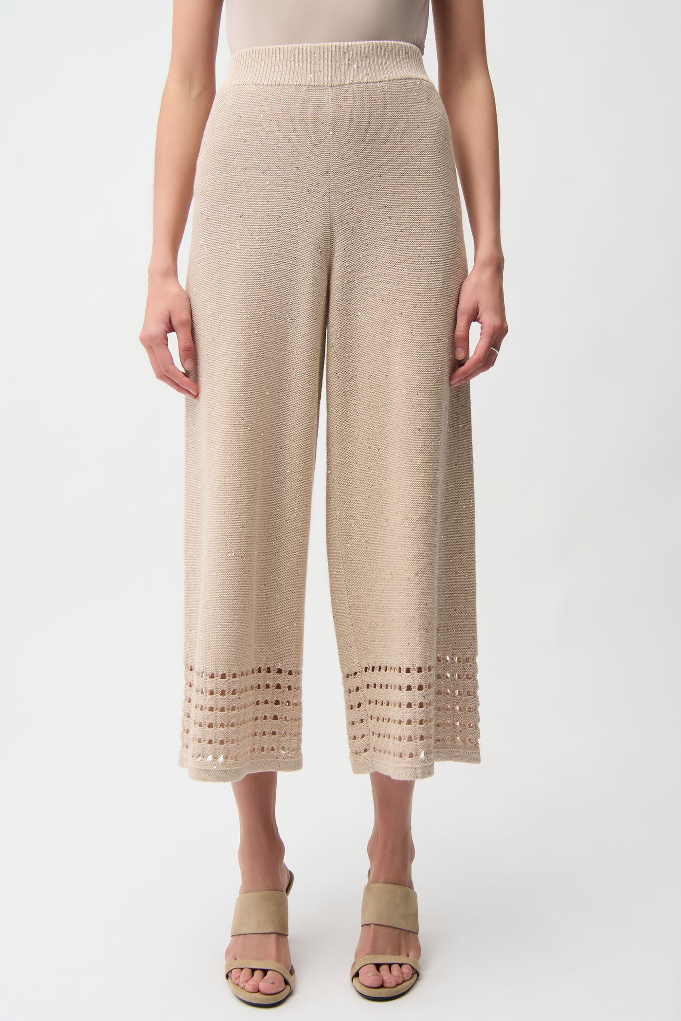Sequins Yarn Culotte Pants With Open Stitch Border Joseph Ribkoff
