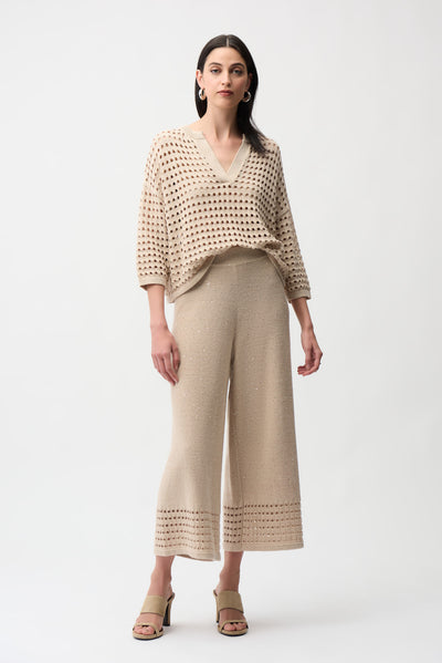 Sequins Yarn Culotte Pants With Open Stitch Border Joseph Ribkoff