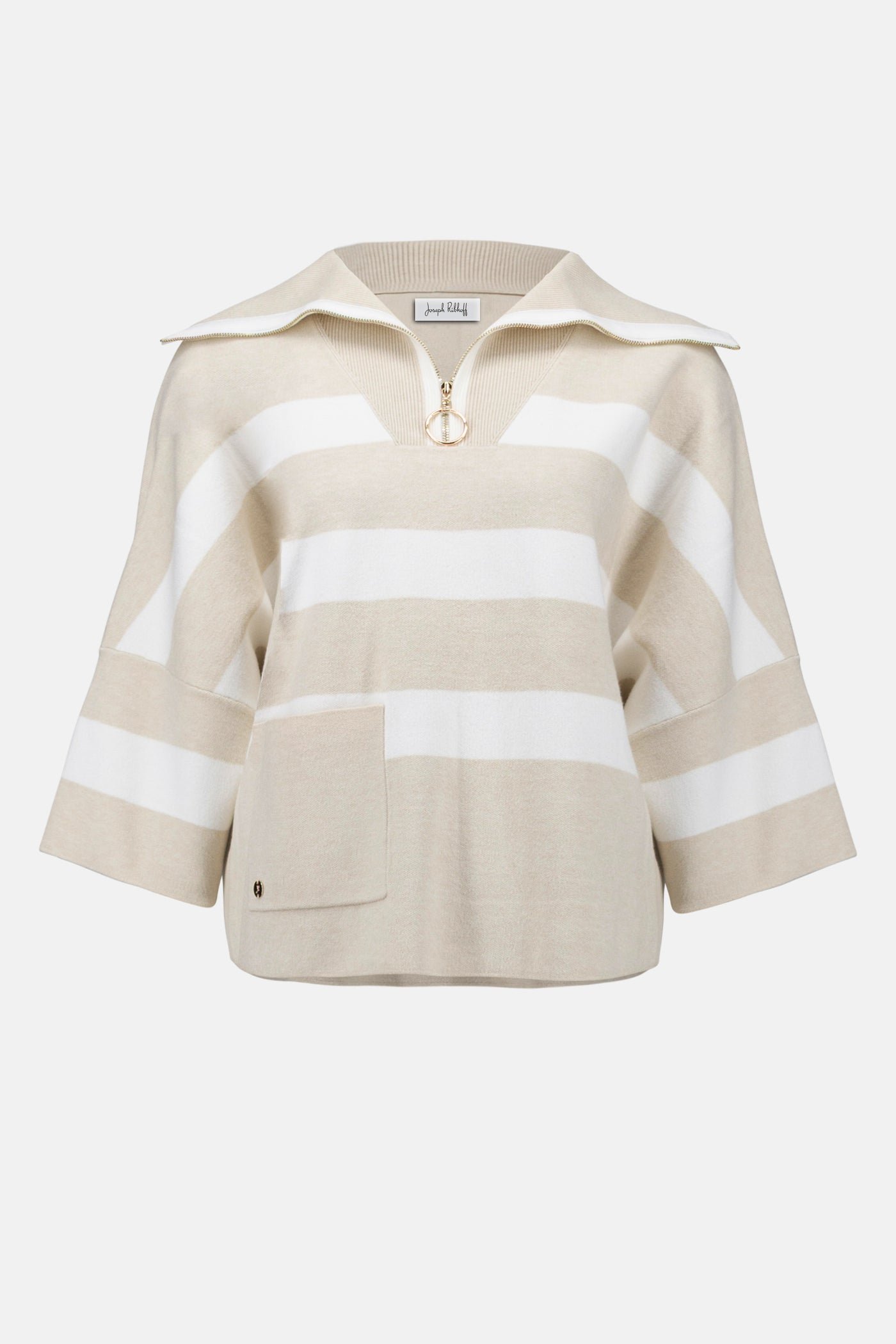 Brushed Viscose Stripe Print Boxy Sweater with Zipped Collar Joseph Ribkoff