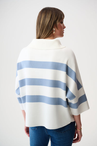 Brushed Viscose Stripe Print Boxy Sweater with Zipped Collar Joseph Ribkoff